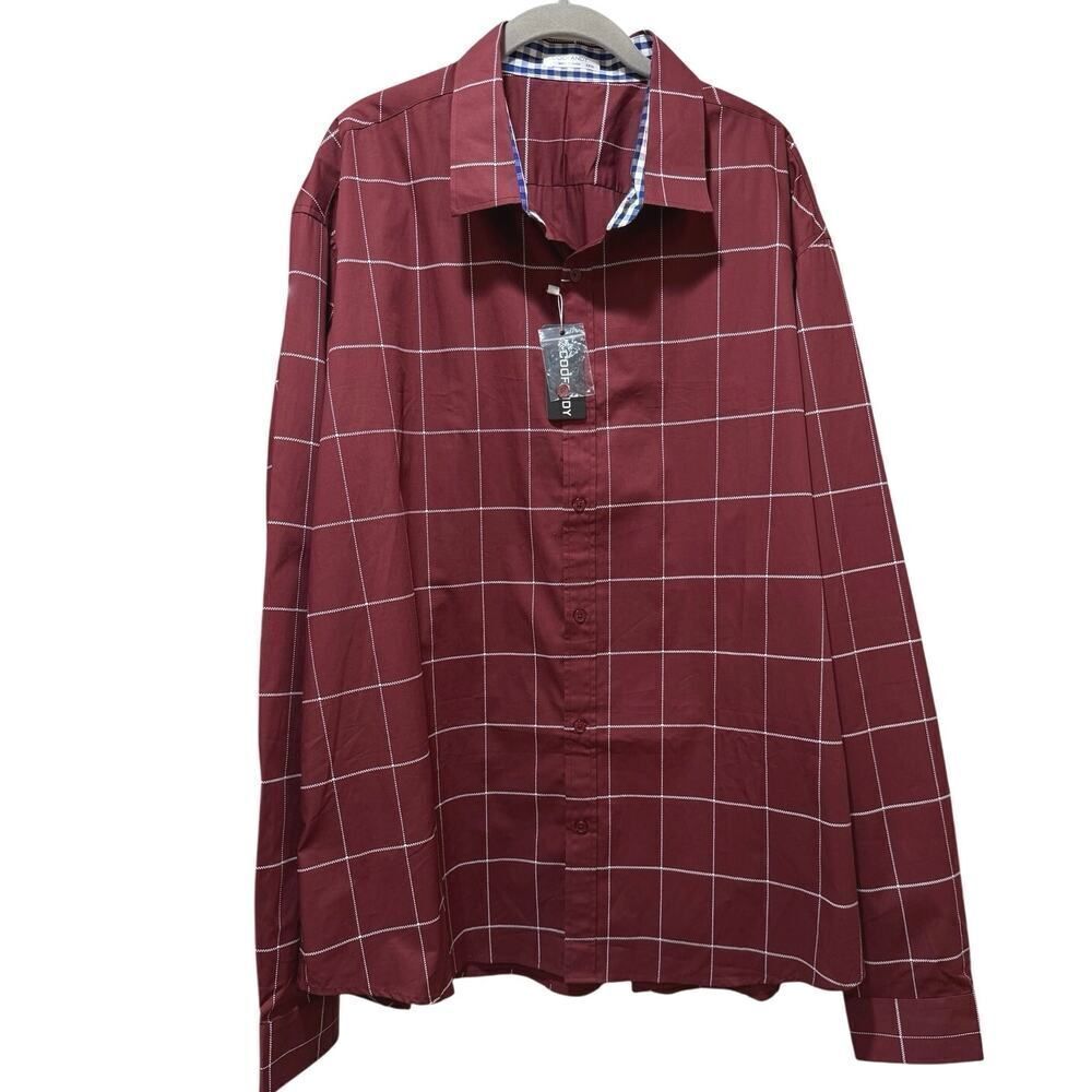 Coofandy Men’s 3XL NWT Windowpane Long Sleeve Button Down Cotton Dress Shirt